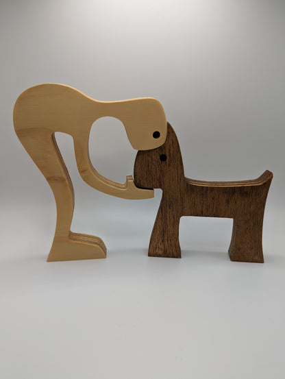 Owner Dog Wooden Sculpture