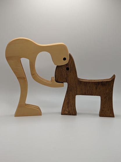 Owner Dog Wooden Sculpture